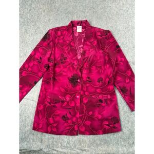 GW Division of Graff Blazer Women 6 Pink Floral Leaf Print Vintage Chic Jacket‎